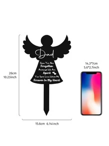 1入組亞克力天使形墓地紀念牌匾，黑色紀念花園樁，同情鴿子墓碑，戶外庭院墓地裝飾 - 黑色 - 查看 4