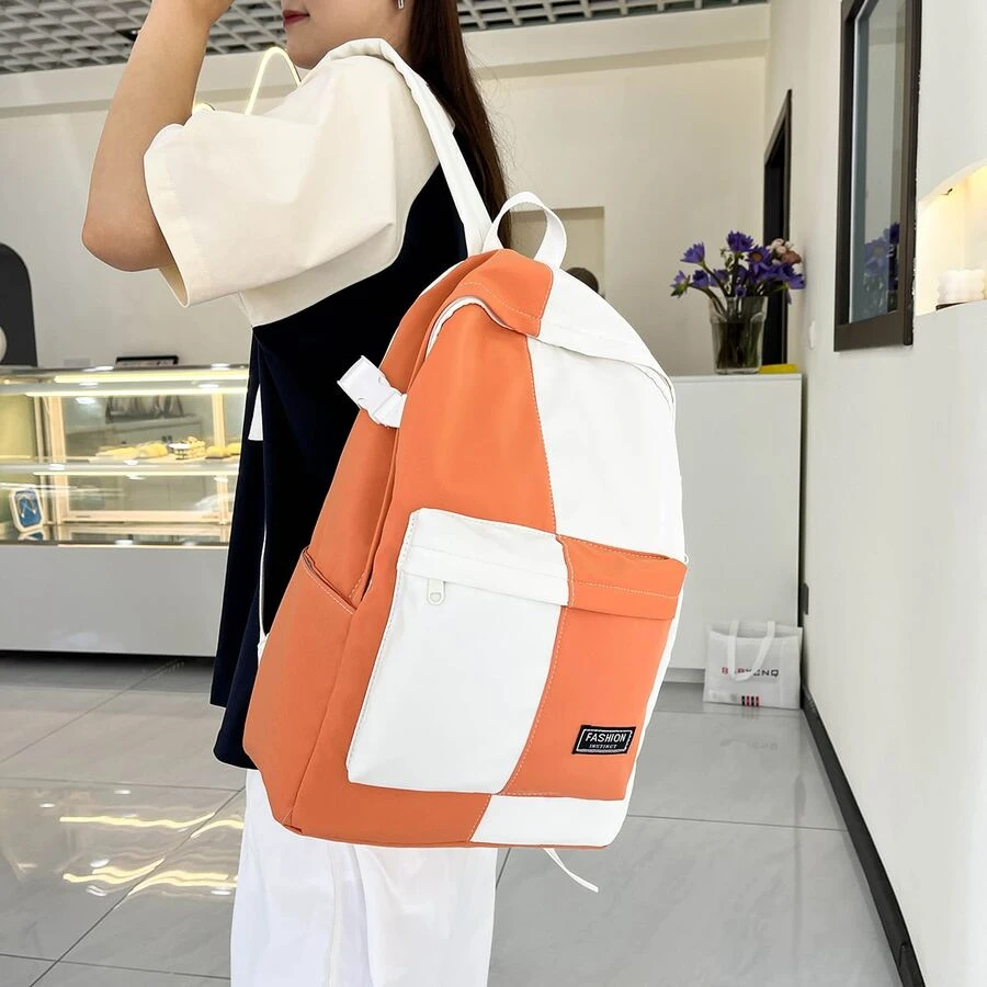 Mochila informal sencillo para verano con de gran capacidad , color en contraste diseño , adecuado para estudiantes - Naranja - Ver 1