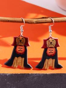 1雙萬聖節黑色&白色可愛狗狗形狀懸垂耳環適合女士 - 彩色 - 查看 4