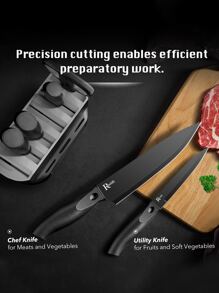 Knife Set With Knife Block Set, 7-Piece Chef's Knife Set With Knife, Scissors, Knife Block For Chopping Meat/Vegetables/Fruit, Slicing, Cutting Dice, Silver,