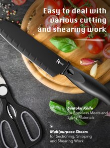 Knife Set With Knife Block Set, 7-Piece Chef's Knife Set With Knife, Scissors, Knife Block For Chopping Meat/Vegetables/Fruit, Slicing, Cutting Dice, Silver,