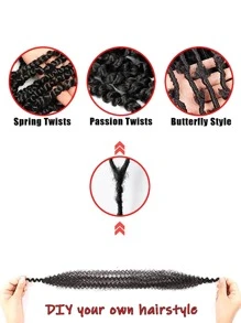 Marley Twist 黑色编织发，1/6 包 8-36 英寸卷发接发，弹性非洲 Twist 黑色接发，Kinky Twist 预蓬松弹簧 Twist 合成接发（自然黑） - 黑色 - 查看 9