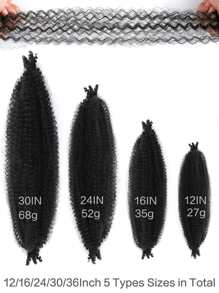 Marley Twist 黑色编织发，1/6 包 8-36 英寸卷发接发，弹性非洲 Twist 黑色接发，Kinky Twist 预蓬松弹簧 Twist 合成接发（自然黑） - 黑色 - 查看 2