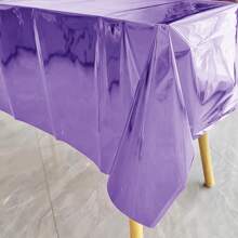 1pc Aluminum Foil Tablecloth Disposable Table Cover Party Supplies Decoration Solid Color Tablecloth Various Colors Purple, - Purple - View 3