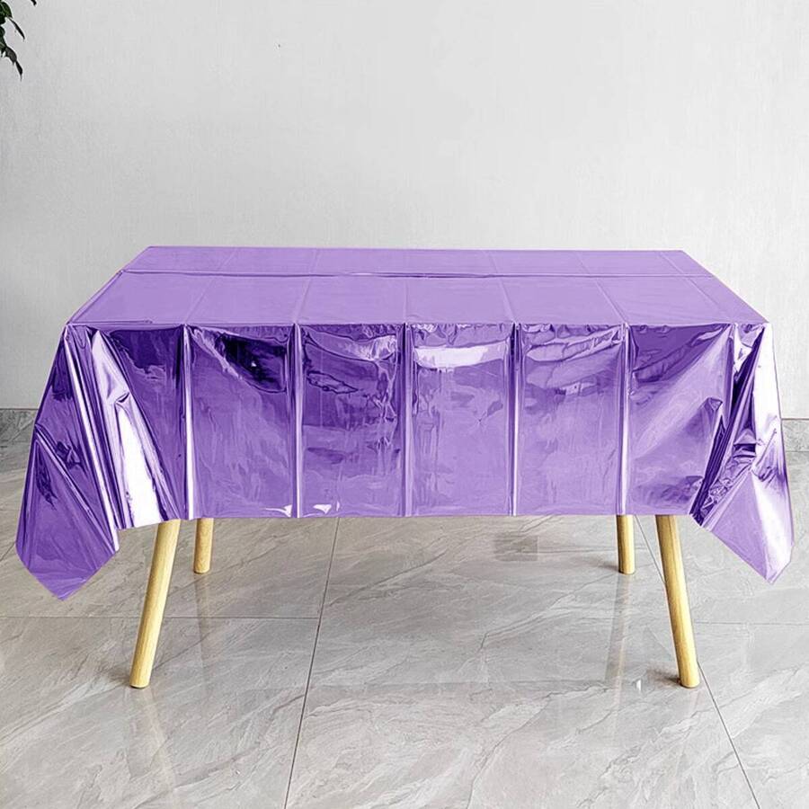 1pc Aluminum Foil Tablecloth Disposable Table Cover Party Supplies Decoration Solid Color Tablecloth Various Colors Purple, - Purple - View 1