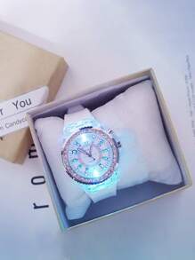 女士水鑽裝飾手錶帶LED彩色燈,休閒秋天手錶