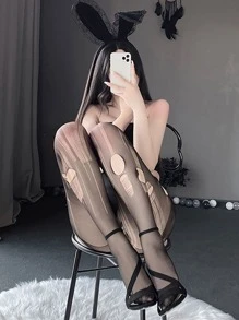 情趣內衣女誘惑diy手撕絲襪開襠超薄隨處撕破洞 - 黑色 - 查看 1