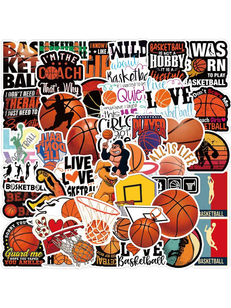 Finego 50 piezas baloncesto Pegatinas , baloncesto Álbum de recortes Pegatinas para Niños adolescentes Chicos Chicas , impermeable vinilo Pegatinas para Botella de agua ordenador portátil álbumes de recortes patineta guitarra - Multicolor - Ver 1
