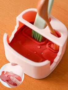 1pc Foldable Kitchen Pot Cover & Spatula Holder With Drain Rack - White - View 5