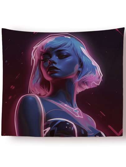 1pc Cyber Girl Pattern Printed Tapestry, Flag For Room, Room Decor, Tapestry, Wall Art ,Room Stuffs, Flags For Room, Home Decor, Tapestry, Wall Tapestry