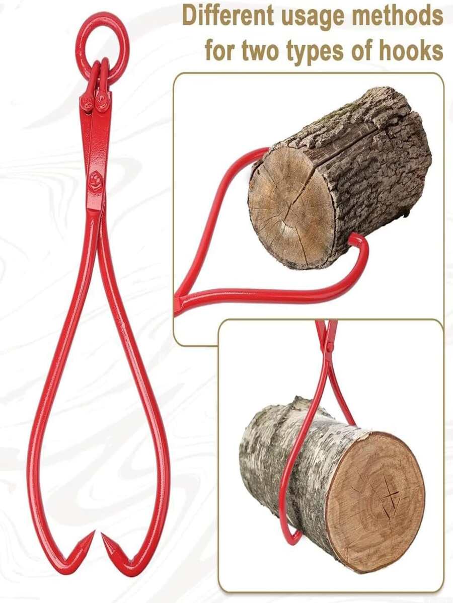32in Jaw Opening Log Lifting Tongs, ORing, Heavy Duty Felled Timber Claw Hook, Grapple Timber