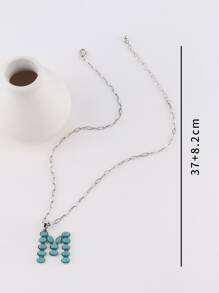 1pc Western Style Vintage Letter & Turquoise Bead Necklace - Antique Silver - View 6