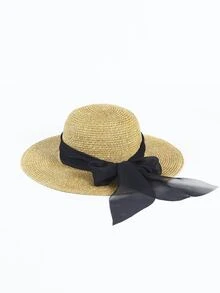 Bow Decor Straw Hat - Khaki - View 3