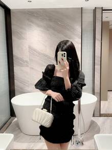 Moonlit EveBag 迷人、優雅、精美、靜謐奢華閃亮、時尚、奢華、閃爍的仿珍珠手拿包，晚宴包鍊式手提袋，適用於婚禮、派對女孩、女人和新娘 - 杏色 - 查看 9