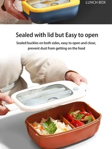 密封絕緣飯盒微波加熱容器冰箱保鮮盒收納盒 - 咖啡棕 - 查看 6