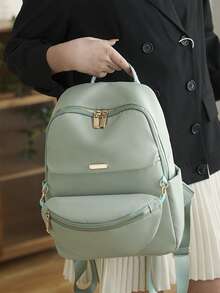 Fashion Women's Travel Backpack With Detachable Small Bag - Green - View 4