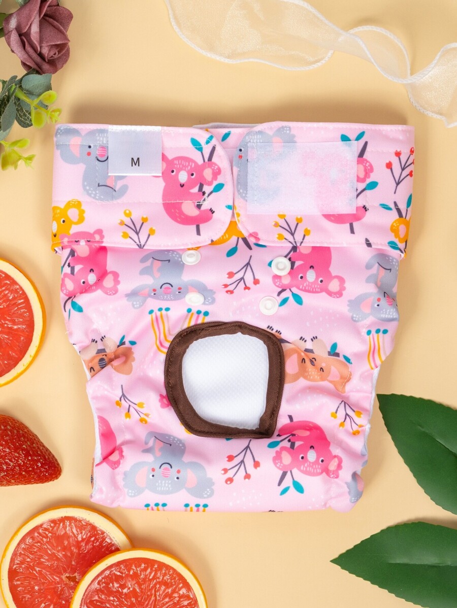1pc Reusable Cartoon Animal Print Female Dog Diaper, Pink - Multicolor - View 1