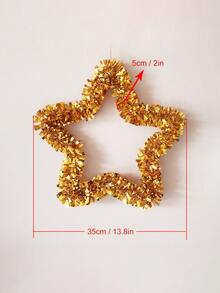 1pc Pet Multicolor Striped Flower Wreath With Metallic Stars, 35cm, Suitable For Party Decoration - Green - View 4