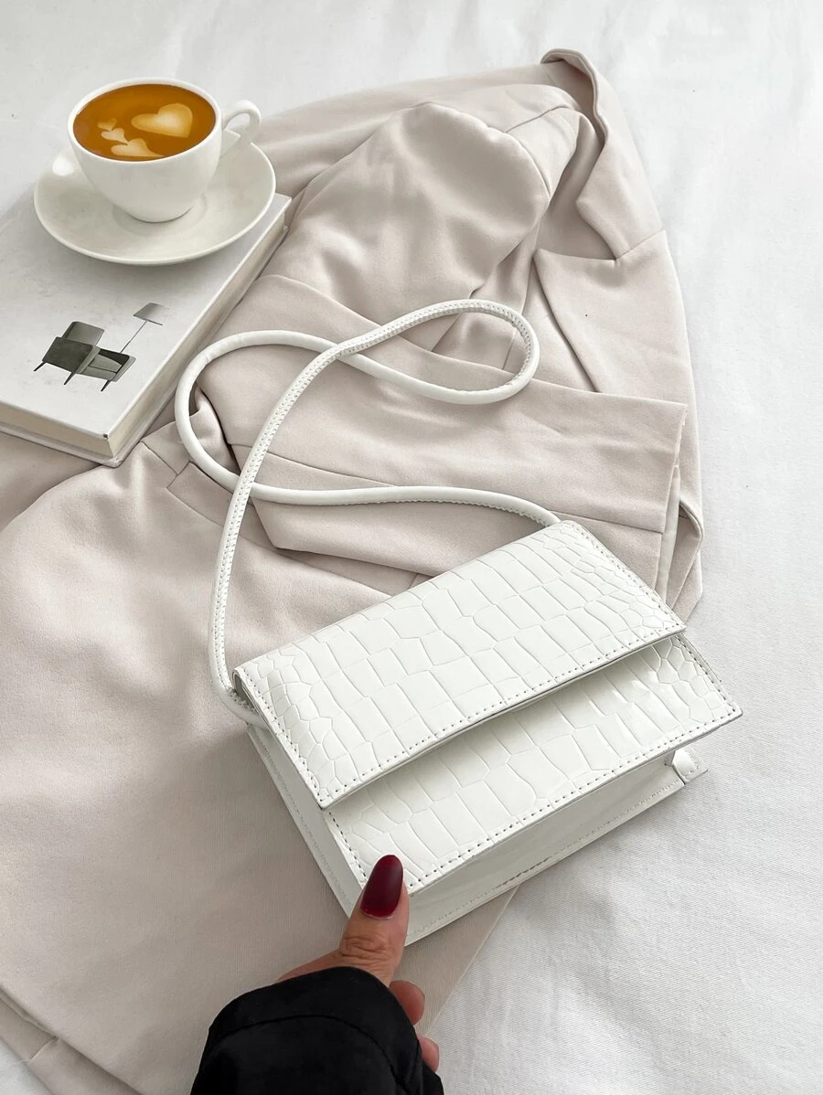 Mini Solid Color Minimalist Flap Crossbody Bag - White - View 1