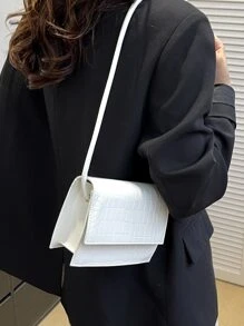 Mini Solid Color Minimalist Flap Crossbody Bag - White - View 6