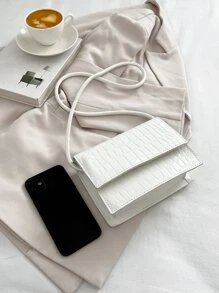 Mini Solid Color Minimalist Flap Crossbody Bag - White - View 3