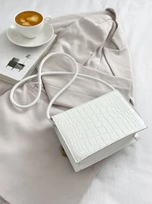 Mini Solid Color Minimalist Flap Crossbody Bag - White - View 4