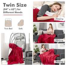 Costway Heated Blanket Electric Throw w/5 Heating Levels 10 Hours Auto-Off 84'' x 62'' - Đỏ - Xem 7