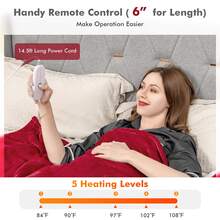 Costway Heated Blanket Electric Throw w/5 Heating Levels 10 Hours Auto-Off 84'' x 62'' - Đỏ - Xem 3