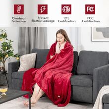 Costway Heated Blanket Electric Throw w/5 Heating Levels 10 Hours Auto-Off 84'' x 62'' - Đỏ - Xem 4