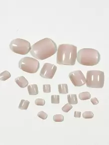 24入組簡約淺粉色方形假腳趾甲，附1pc指甲檔和1pc果凍膠黏貼指甲指甲用品 - 淺粉色 - 查看 2