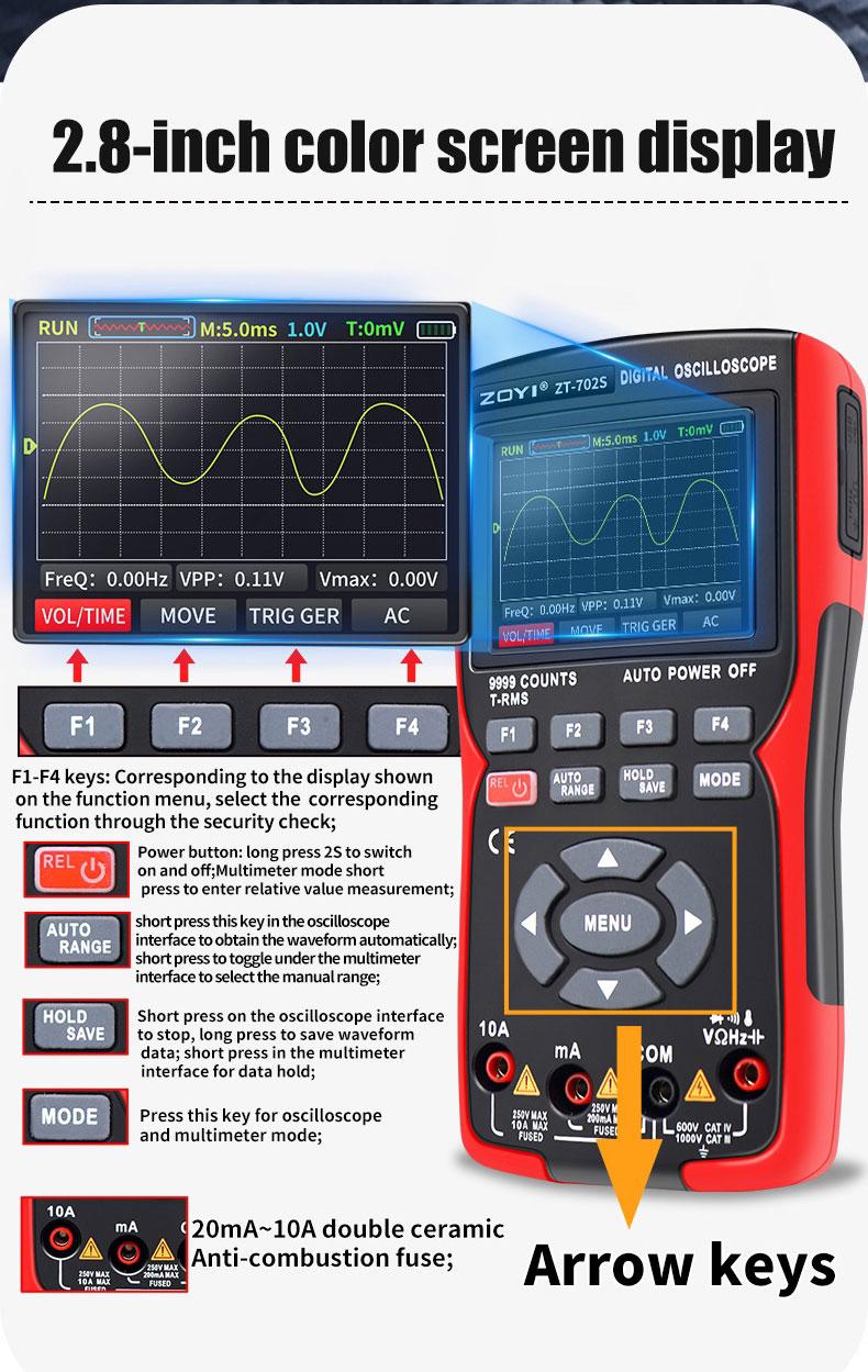 ZOYI Zoyi 9999 Counts Digital Professional Oscilloscope Multimeter 48m ...