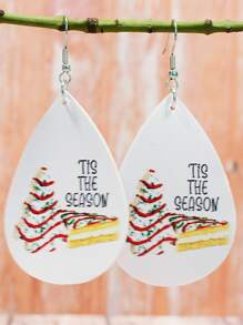 1 đôi Cây thông noel & Bánh Giọt nước mắt Hình dạng Tính hai mặt In Nhẹ Hoa tai Đối với phụ nữ - Nhiều màu - Xem 1