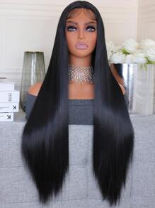 Mềm mại Glueless Tự nhiên 26 Inch Dài Mượt Thẳng Sâu Tóc giả phía trước Lace Đối với phụ nữ Em bé Tóc - màu đen - Xem 1