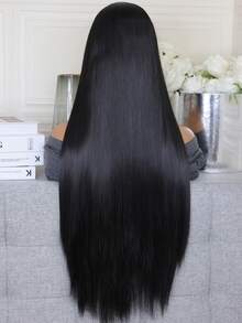 Mềm mại Glueless Tự nhiên 26 Inch Dài Mượt Thẳng Sâu Tóc giả phía trước Lace Đối với phụ nữ Em bé Tóc - màu đen - Xem 5