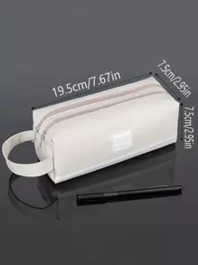 1 件便携式学生文具袋，双层大容量，拉链封口铅笔盒，返校必备品，感恩节、圣诞节、生日万圣节装饰创意礼物，返校，返校，学校用品，铅笔袋，书包 - 米色 - 查看 5
