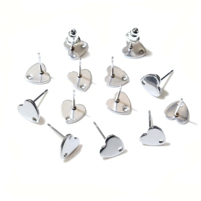 20pcs 8mm Heart Shape Stainless Steel Stud Earring Pins With Earring Stoppers DIY Earrings Jewelry Making Accessories Valentines