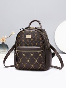 Mochila de moda con estampado - Café integral - Ver 1