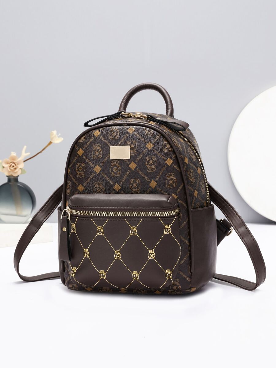 Mochila de moda con estampado - Café integral - Ver 1