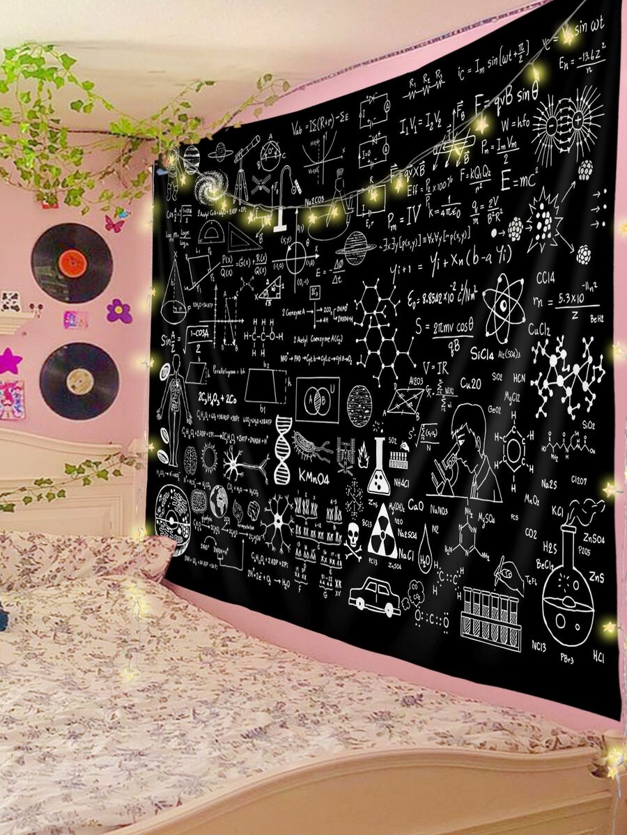 1pc Chemistry Formula Pattern Tapestry - Black and White - View 1