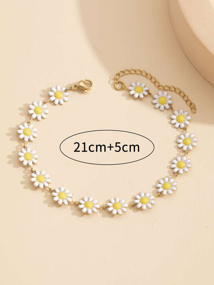 1pc Stainless Steel Floral Decor Anklet, Suitable For Children, Fashion Beach Party And Daily Wear, Summer