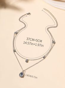 1pc Double Layered Water Drop Shaped Rhinestone Inlaid Necklace - Silver - View 5