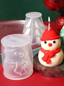 1pc Christmas Tree Snowman Silicone Mold For Candle And Plaster Crafting Desk Decoration - White - View 1