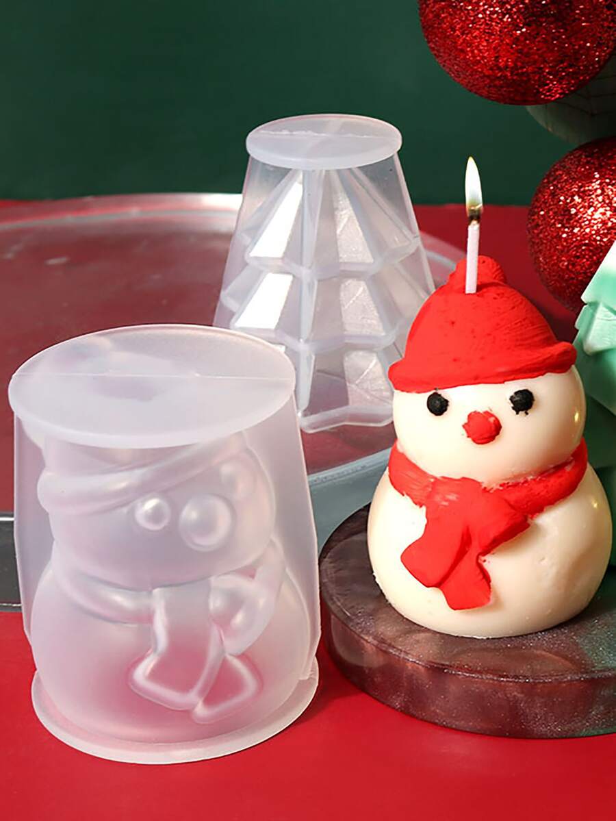 1pc Christmas Tree Snowman Silicone Mold For Candle And Plaster Crafting Desk Decoration - White - View 1
