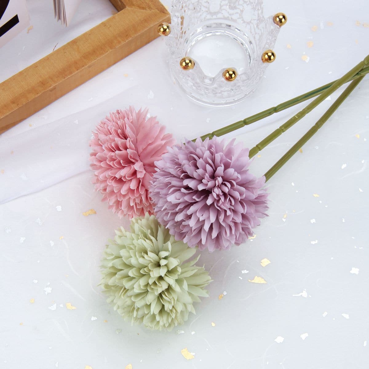 3 bông hoa nhân tạo (Cỏ pampas, bồ công anh, hoa cúc bóng bàn) trong màu sắc mùa thu và tông màu Macaron để trang trí nhà, sắp xếp bàn ăn - Nhiều màu - Xem 1