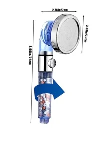 1pc Handheld Shower Head With Filter Beads, Spray & High Pressure Settings, One-key Control Switch - Blue - View 9