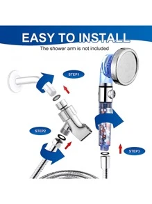 1pc Handheld Shower Head With Filter Beads, Spray & High Pressure Settings, One-key Control Switch - Blue - View 8