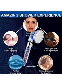 Vòi sen cầm tay tiết kiệm nước có thể điều chỉnh 3 chế độ với hạt lọc, làm bằng vật liệu ABS - Màu xanh lam - Xem 7