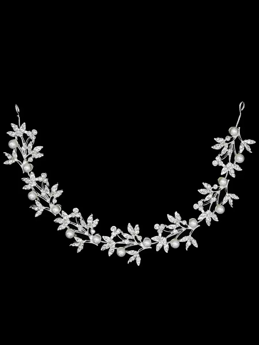 1pc Bridal Headband With Faux Pearl And Rhinestone Embellishments Valentine's Day Accessories,Wedding Hair Accessories - Silver - View 1