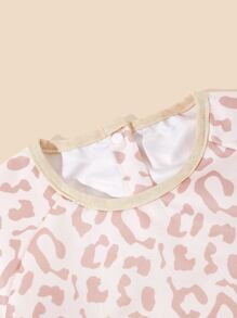 Babero impermeable de manga larga con estampado de leopardo rosa para bebé - Multicolor - Ver 3