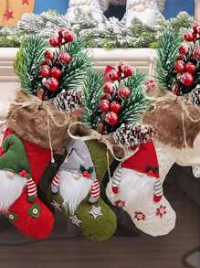 2入組紅色漿果和冰雪覆蓋松針仿真植物，適合節日裝飾和送禮